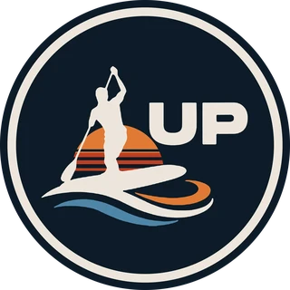 UP logo: a paddler at sunset